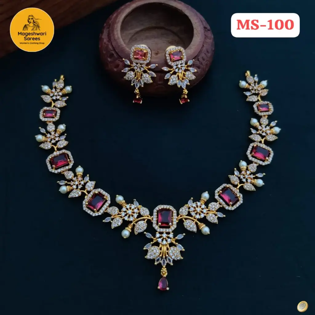 Premium Quality AD Necklace With Earrings