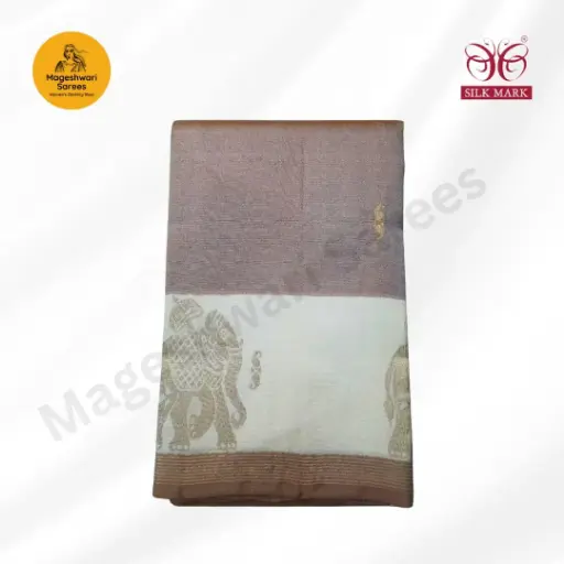 Pure Silk Saree (Sandal with White)